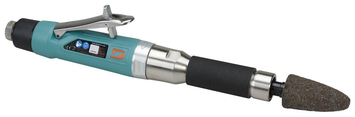 Dynabrade 52719 straight grinder with 6-inch extension wheel, 1 HP, 12000 RPM, rear exhaust, 3/8-inch-24 spindle thread.