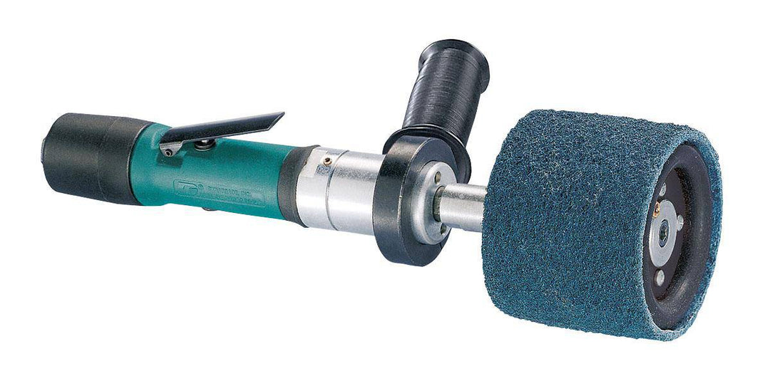 Dynabrade Dynastraight 13100 lightweight finishing tool, 0.4 HP straight grinder with rear exhaust and 5/8 or 1-inch arbor diameter.