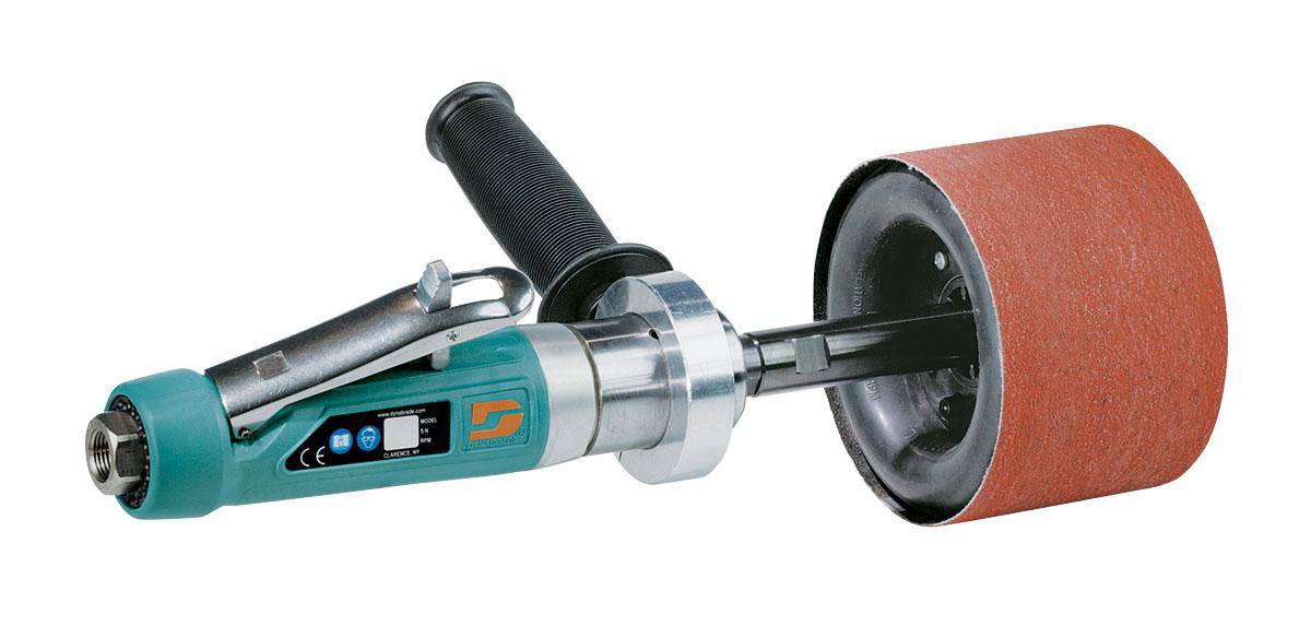 Dynabrade Dynastraight 13501 finishing tool, 1 HP straight-line grinder with rear exhaust and 5/8 or 1-inch arbor diameter.