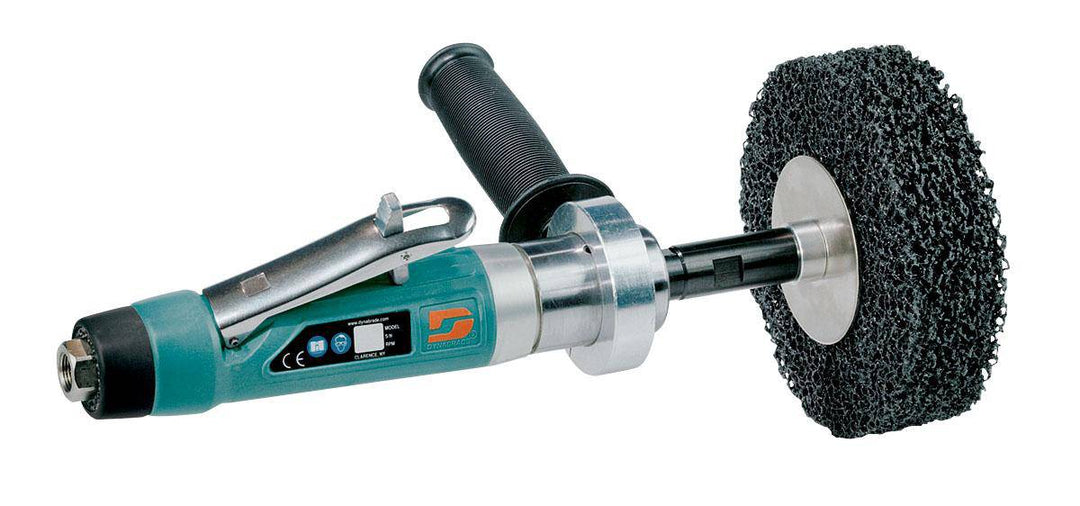 Dynabrade Dynastraight 13503 finishing tool, 1 HP straight-line grinder with rear exhaust and 5/8-inch arbor diameter.
