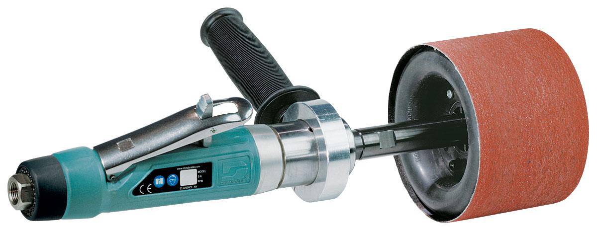 Dynabrade Dynastraight 13504 finishing tool, 1 HP straight grinder with rear exhaust and 5/8-11 inch threaded arbor.