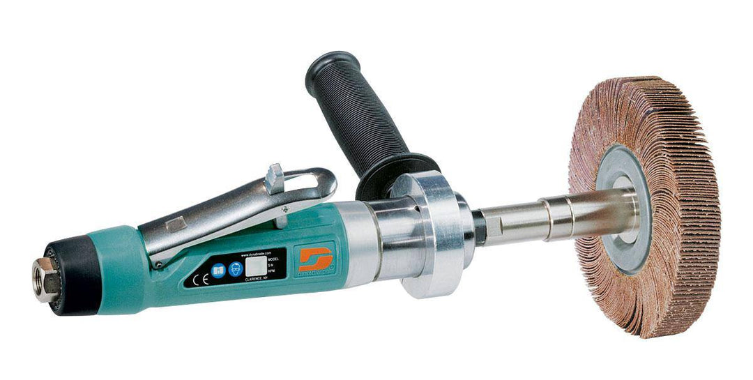 Dynabrade Dynastraight 13509 finishing tool, 1 HP straight grinder with rear exhaust, 5/8 or 1-inch arbor, 6000 RPM.