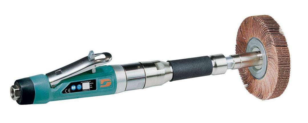 Dynabrade Dynastraight 13518 finishing tool with 6-inch extension, 1 HP, straight-line grinder, rear exhaust, 5/8 or 1-inch arbor.
