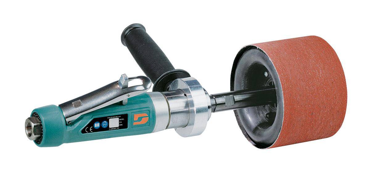 Dynabrade Dynastraight finishing tool with 1 HP, straight-line grinder, rear exhaust, 5/8 inch arbor, 11 inch size, 4500 RPM.