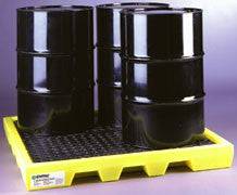 Enpac 5116-YE 4-drum workstation with yellow plastic drums on a sturdy 52.5 x 53-inch work surface.