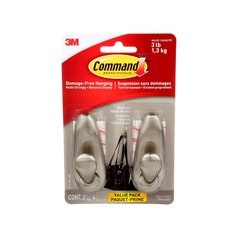 3M FC12-BN-2EF - Command Decorative Hooks Brushed Nickel Medium 2 Hooks/4 Strips/Value Pack 3M 7100198749 7100198749 - eGrimesDirect