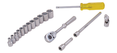 Gray 19017 - 17 PIECE 1/4" DRIVE, 6 POINT METRIC STANDARD, CHROME SOCKET & ATTACHMENT SET GRAY TOOLS 19017 - eGrimesDirect