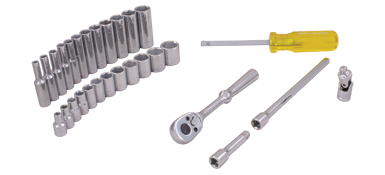 Gray 19029 - 29 PIECE 1/4" DRIVE, 6 POINT METRIC STANDARD &amp; DEEP, CHROME SOCKET &amp; ATTACHMENT SET GRAY TOOLS 19029 - eGrimesDirect