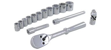 Gray 25015 - 15 PIECE 3/8" DRIVE 6 POINT SAE, STANDARD CHROME SOCKET &amp; ATTACHMENT SET GRAY TOOLS 25015 - eGrimesDirect