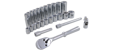 Gray 25026 - 26 PIECE 3/8" DRIVE 6 POINT SAE, STANDARD &amp; DEEP, CHROME SOCKET &amp; ATTACHMENT SET GRAY TOOLS 25026 - eGrimesDirect