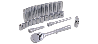 Gray 25126 - 26 PIECE 3/8" DRIVE 12 POINT SAE, STANDARD &amp; DEEP, CHROME SOCKET &amp; ATTACHMENT SET GRAY TOOLS 25126 - eGrimesDirect