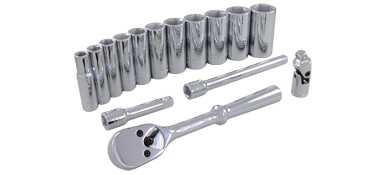 Gray 25215 - 15 PIECE 3/8" DRIVE 6 POINT SAE, DEEP CHROME SOCKET & ATTACHMENT SET GRAY TOOLS 25215 - eGrimesDirect
