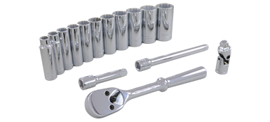Gray 25315 - 15 PIECE 3/8" DRIVE 12 POINT SAE, DEEP CHROME SOCKET &amp; ATTACHMENT SET GRAY TOOLS 25315 - eGrimesDirect
