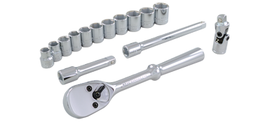 Gray 29015 - 15 PIECE 3/8" DRIVE 6 POINT METRIC, STANDARD CHROME SOCKET & ATTACHMENT SET GRAY TOOLS 29015 - eGrimesDirect