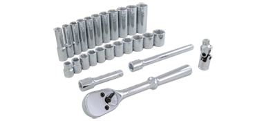 Gray 29026 - 26 PIECE 3/8" DRIVE 6 POINT METRIC, STANDARD & DEEP, CHROME SOCKET & ATTACHMENT SET GRAY TOOLS 29026 - eGrimesDirect
