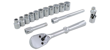 Gray 29115 - 15 PIECE 3/8" DRIVE 12 POINT METRIC, STANDARD CHROME SOCKET & ATTACHMENT SET GRAY TOOLS 29115 - eGrimesDirect