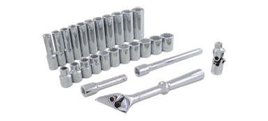 Gray 29126 - 26 PIECE 3/8" DRIVE 12 POINT METRIC, STANDARD & DEEP, CHROME SOCKET & ATTACHMENT SET GRAY TOOLS 29126 - eGrimesDirect