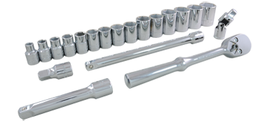 Gray 38020 - 20 PIECE 1/2" DRIVE 6 POINT SAE, STANDARD CHROME SOCKET &amp; ATTACHMENT SET GRAY TOOLS 38020 - eGrimesDirect
