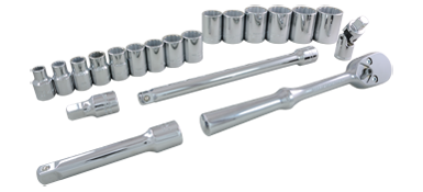 Gray 38120 - 20 PIECE 1/2" DRIVE 12 POINT SAE, STANDARD CHROME SOCKET &amp; ATTACHMENT SET GRAY TOOLS 38120 - eGrimesDirect
