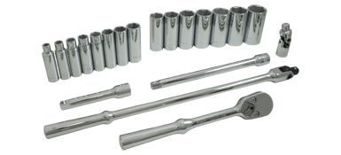 Gray 38220 - 20 PIECE 1/2" DRIVE 6 POINT SAE, DEEP CHROME SOCKET & ATTACHMENT SET GRAY TOOLS 38220 - eGrimesDirect