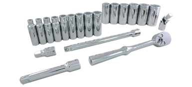 Gray 38320 - 20 PIECE 1/2" DRIVE 12 POINT SAE, DEEP CHROME SOCKET &amp; ATTACHMENT SET GRAY TOOLS 38320 - eGrimesDirect
