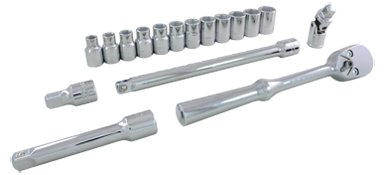 Gray 39017 - 17 PIECE 1/2" DRIVE 6 POINT METRIC, STANDARD CHROME SOCKET & ATTACHMENT SET GRAY TOOLS 39017 - eGrimesDirect