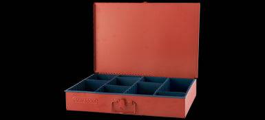 Gray 90012C tool box with 12 adjustable compartments, durable gray plastic storage box for organizing small tools and parts.