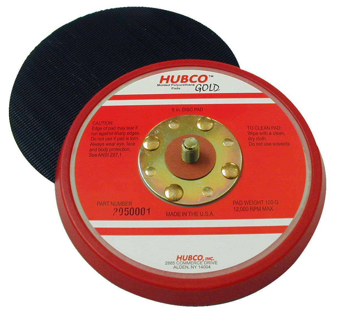 Hubco 2950001 5-inch no-hole low-profile red backup pad for polishing and sanding tools.
