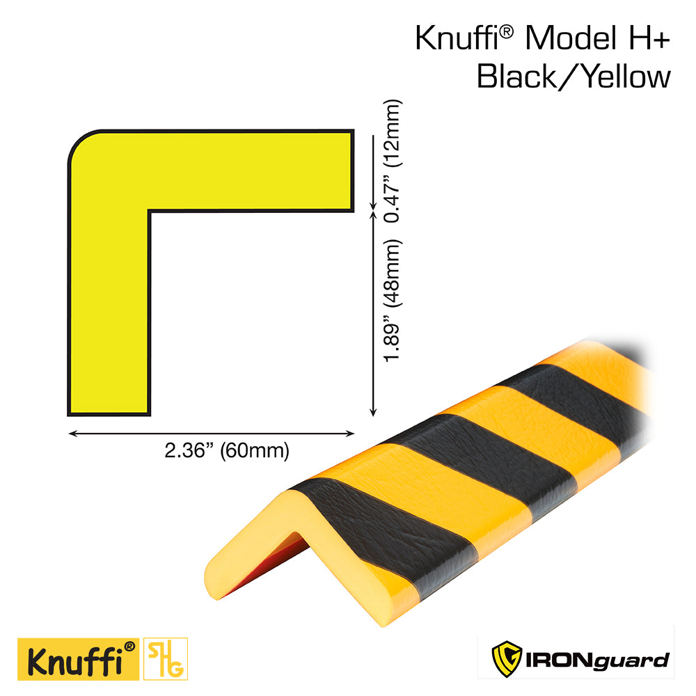 Ideal Whs Innovations 60-6782 - Knuffi Model H+ Corner Wall Protection Kit Black/Yellow 1M - eGrimesDirect