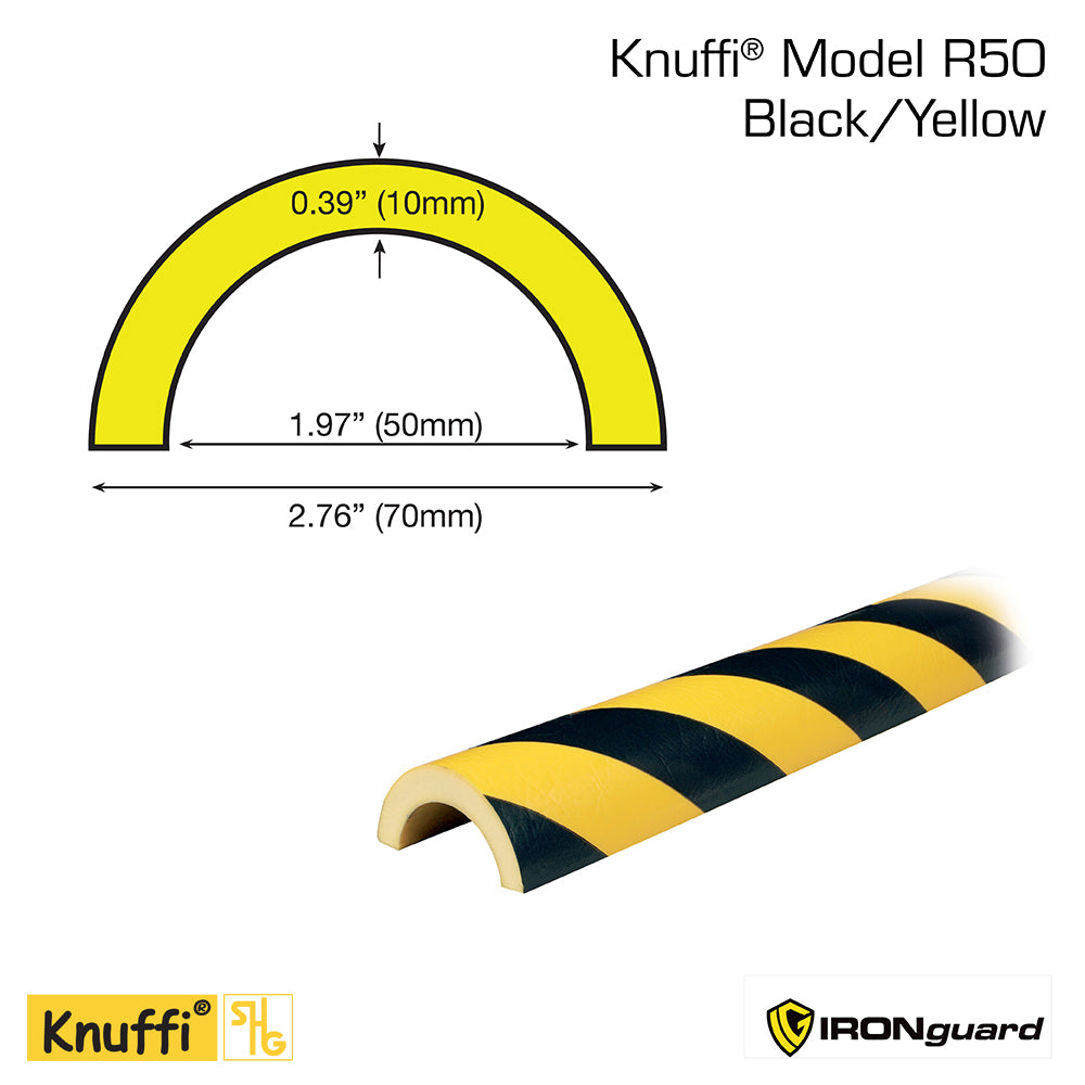 Ideal Whs Innovations 60-6797 - Knuffi Model R50 Pipe Bumper Guard Black/Yellow 1M - eGrimesDirect