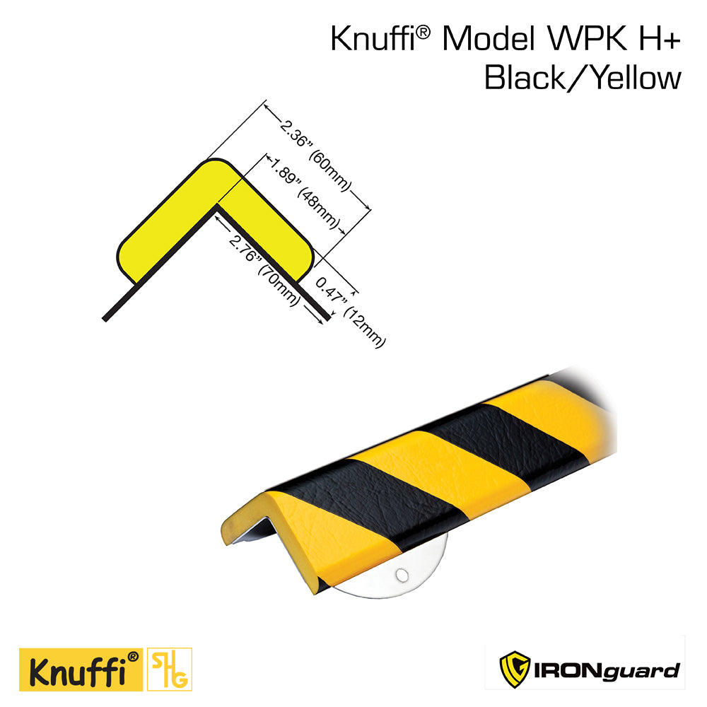 Ideal Whs Innovations 60-6862 - Knuffi Model H+ Corner Wall Protection Kit Black/Yellow 1/2M - eGrimesDirect