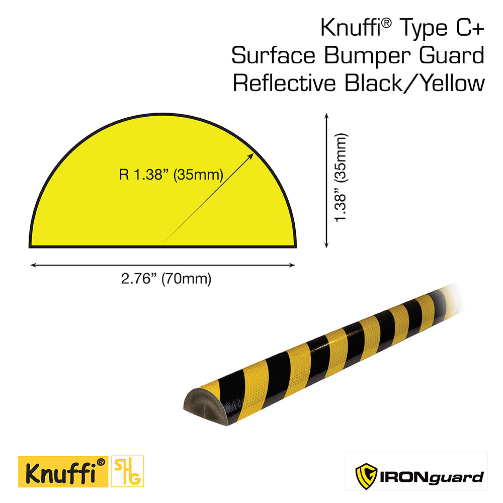 Ideal Whs Innovations 60-6883 - Knuffi Model C+ Surface Bumper Guard Reflective Black/Yellow 1M - eGrimesDirect