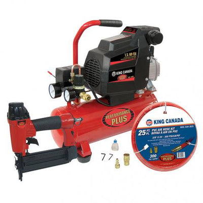 King Canada 8449C/8200NH25 - Air Compressor 2" Nailer 25' Hose Kit King 8449C/8200NH25 - eGrimesDirect