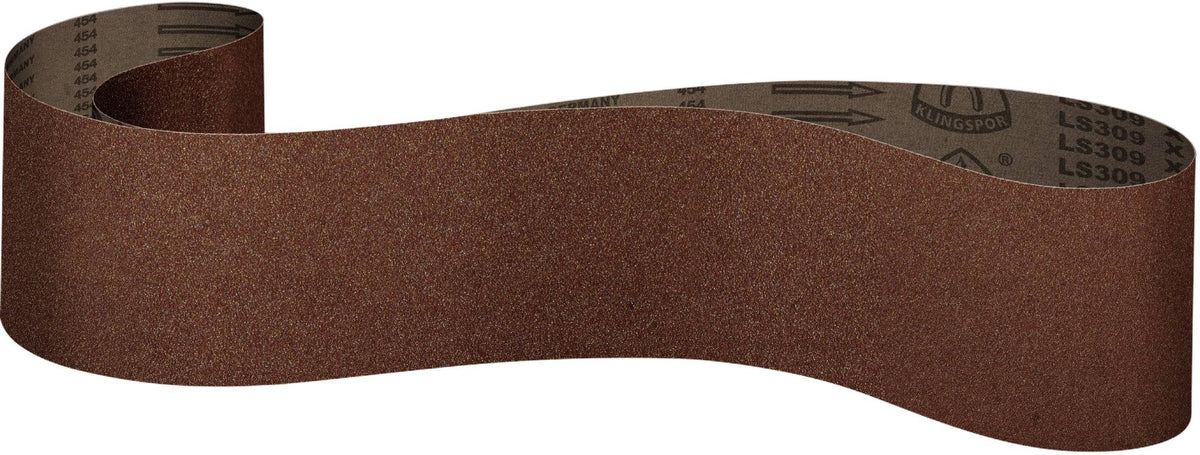 Klingspor 4x36 inch sanding belt with 40 grit aluminum oxide, heavy cotton backing, ideal for bench top sanding applications.