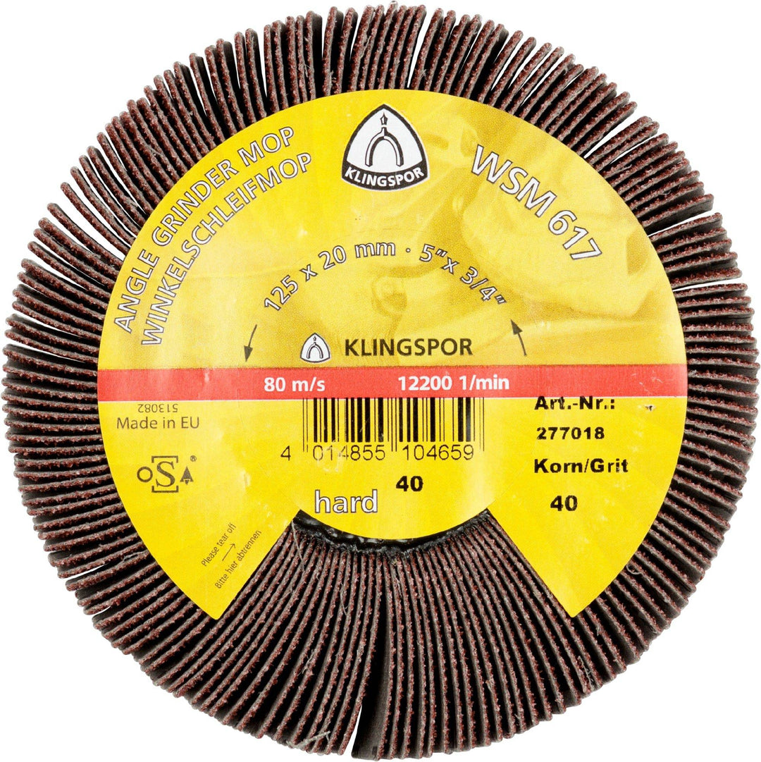 Klingspor 280237 aluminum oxide centre hole mounted flap wheel, 5 inch, 60 grit, for grinding and finishing applications.
