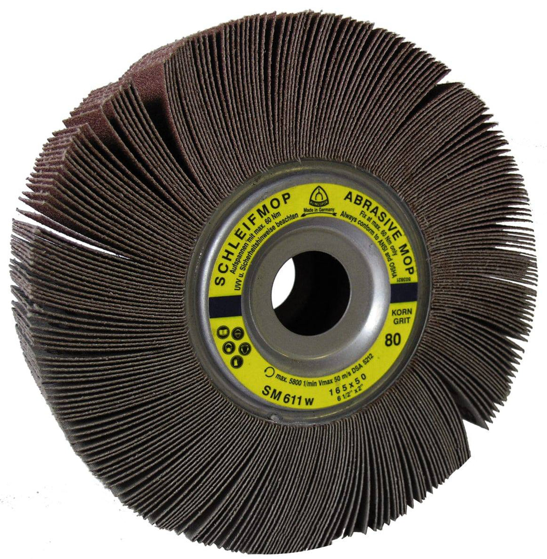 Klingspor 280608 aluminum oxide centre hole mounted flap wheel, 6x2x1 inch, 80 grit for grinding and polishing applications.