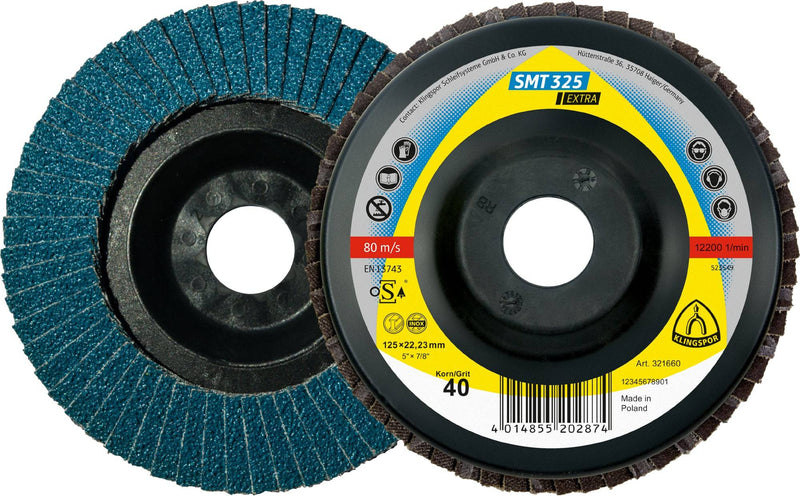 Klingspor 321663 - Flap Disc 4-1/2 Inch X 7/8 Inch Convex 12 Degree 80 Grit SMT325 Zirconia Alumina - eGrimesDirect