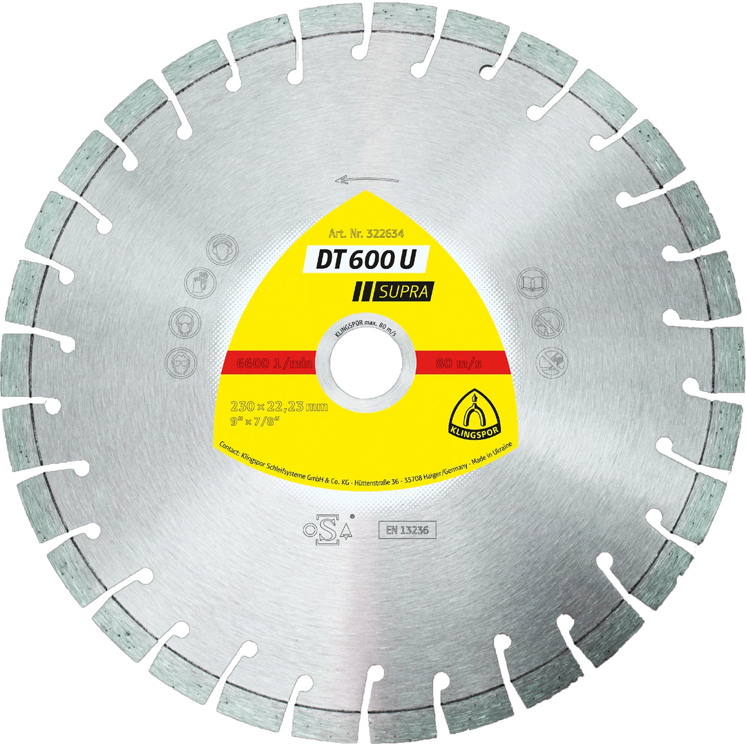 Klingspor 325046 - Segmented Diamond cutting blades for angle grinders DT600 Supra 5-1/2 Inch x 7/8 Inch with 17 segments - eGrimesDirect