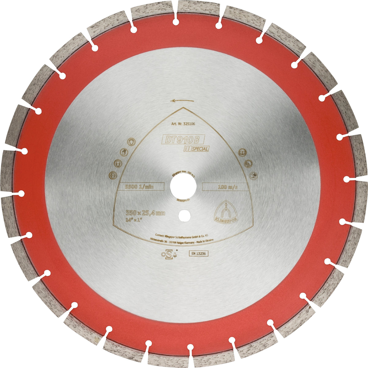 Klingspor 325106 - Large diamond cutting blade DT910 Special 14 Inch x 1 Inch with 24 segments - eGrimesDirect