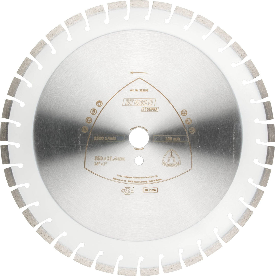 Klingspor large diamond cutting blade DN600, 12-inch x 3/4-inch with 32 segments, used for heavy-duty cutting applications.