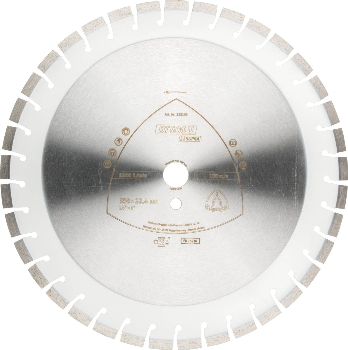 Klingspor 325194 large diamond cutting blade DN600, 14-inch x 3/4-inch with 37 segments for heavy-duty cutting tasks