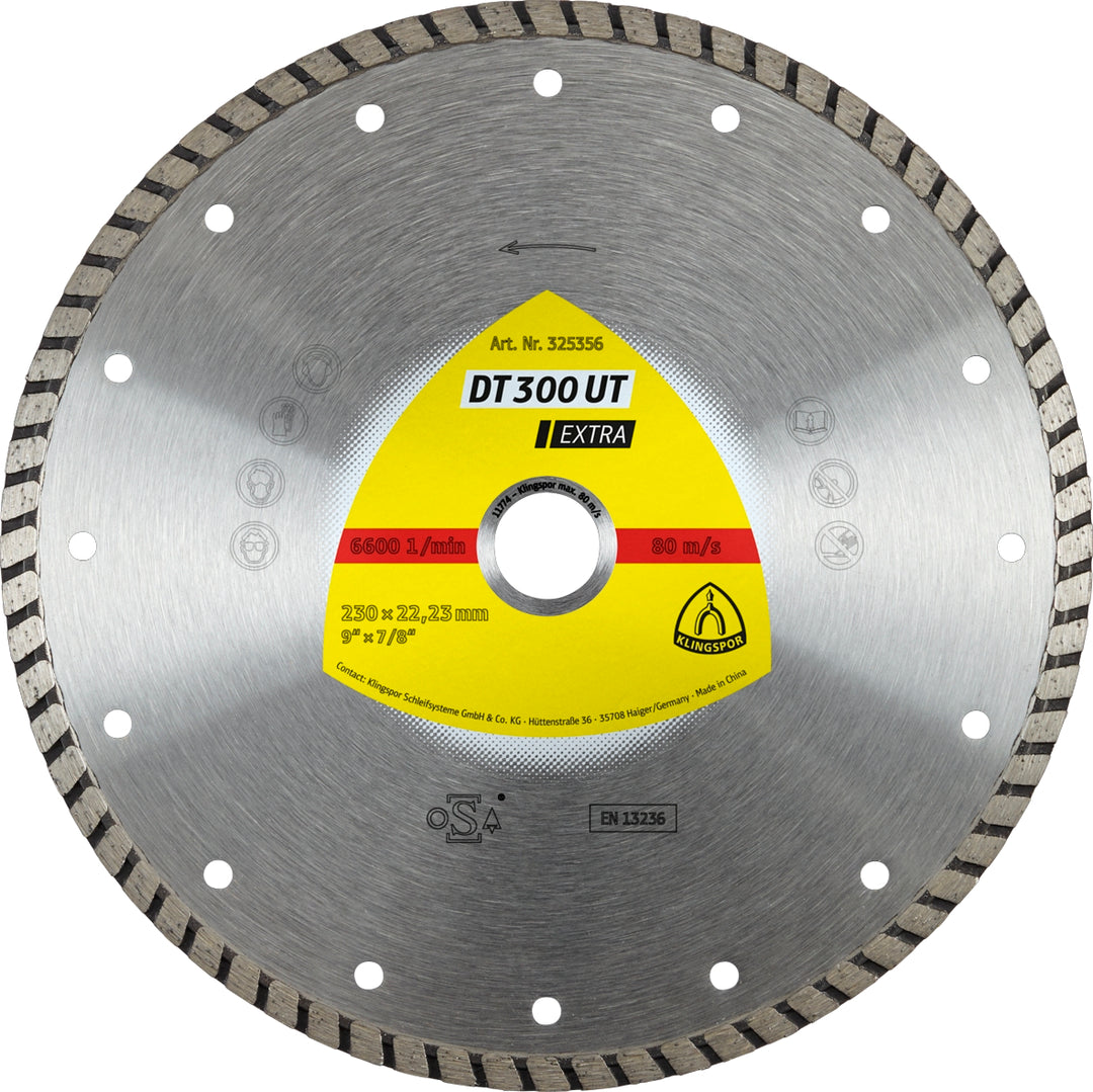 Klingspor 325356 - Diamond cutting blades for angle grinders DT300 Extra 9 Inch x 7/8 Inch - eGrimesDirect
