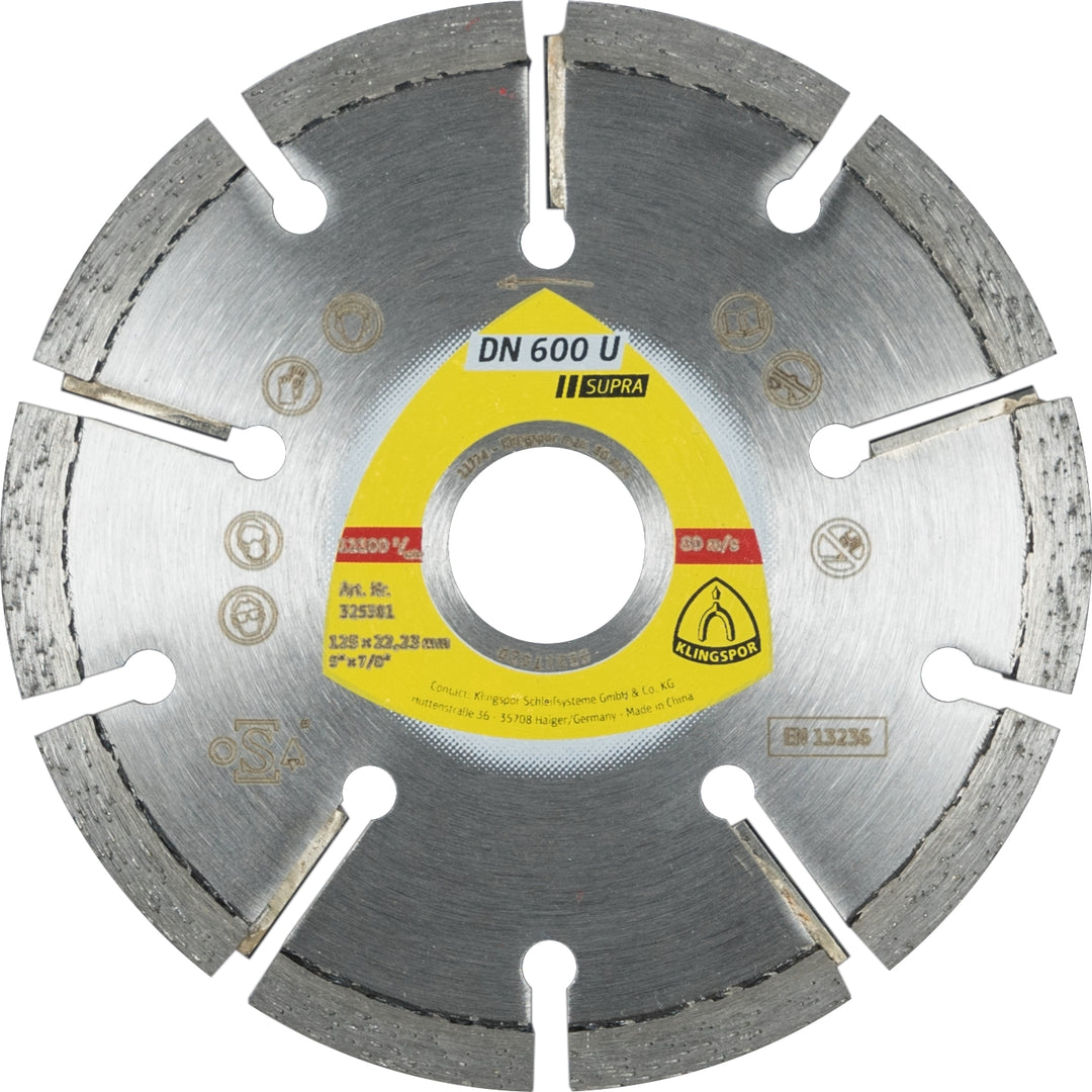 Klingspor 330658 - Segmented Diamond cutting blades for angle grinders DN600 4-1/2 Inch x 7/8 Inch with 9 segments - eGrimesDirect