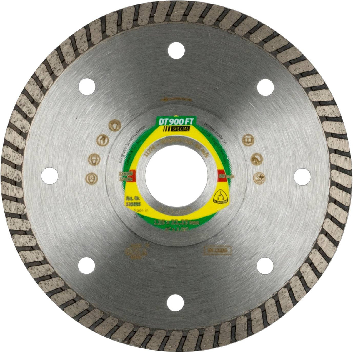 Klingspor 325392 closed rim turbo diamond cutting blade for angle grinders, DN900, 4-1/2 inch x 7/8 inch, durable diamond blade for cutting.