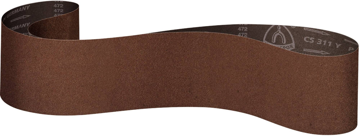Klingspor 302725 6x158 inch aluminum oxide sanding belt with 100 grit, polyester backing, open coat, for edge sanding tools.