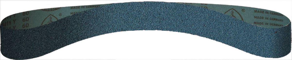 Klingspor narrow sanding belt, 3/8 inch x 13 inch, 80 grit, zirconia alumina abrasive with polyester backing.