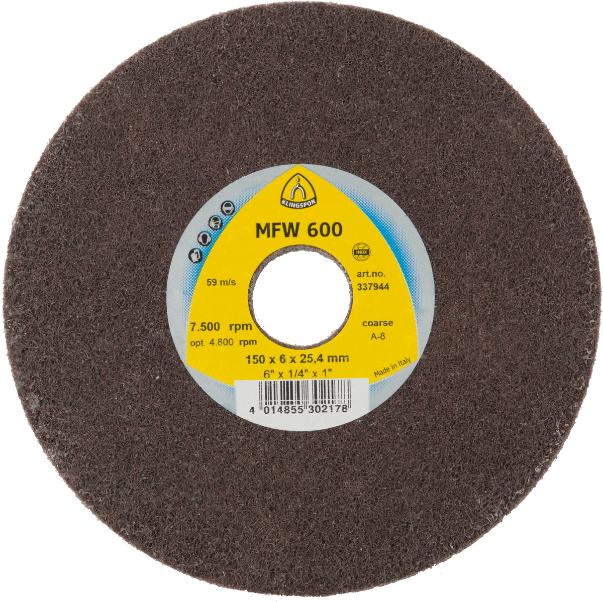 Klingspor 337948 - Non-Woven Wheel MFW600 6 Inch x 1/8 Inch x 1 Inch (Coarse) - eGrimesDirect