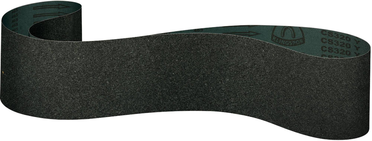 Klingspor 3x21 inch sanding belt with 120 grit CS320Y silicon carbide abrasive on polyester backing for portable grinding tools.