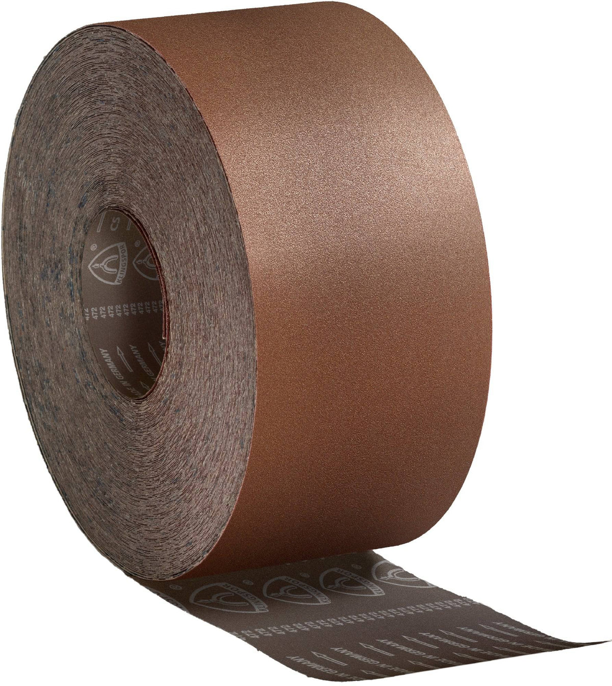 Klingspor 260864 cloth sanding roll 3-inch x 50m with 120 grit aluminum oxide abrasive and polyester backing for versatile sanding.
