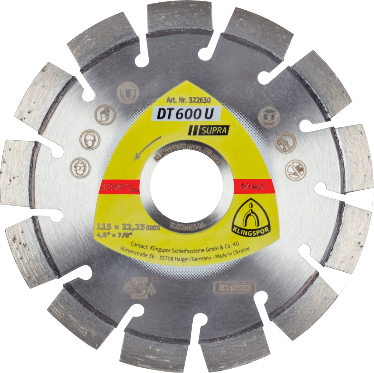 Klingspor 322630 - Segmented - Short Serration Diamond cutting blades for angle grinders DN600 4-1/2 Inch x 7/8 Inch with 13 segments - eGrimesDirect